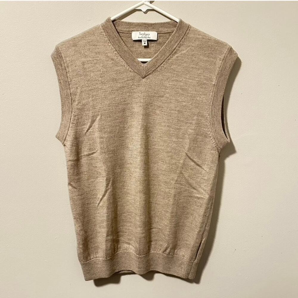 Turnbury Mens Tan Extra Fine Merino Wool‎ V-Neck Sweater Vest Size Medium